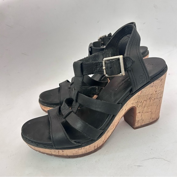 Timberland Roslyn Black Leather Chunky Plataform Strappy Sandals Sz 7.5 Y2k - Picture 3 of 10